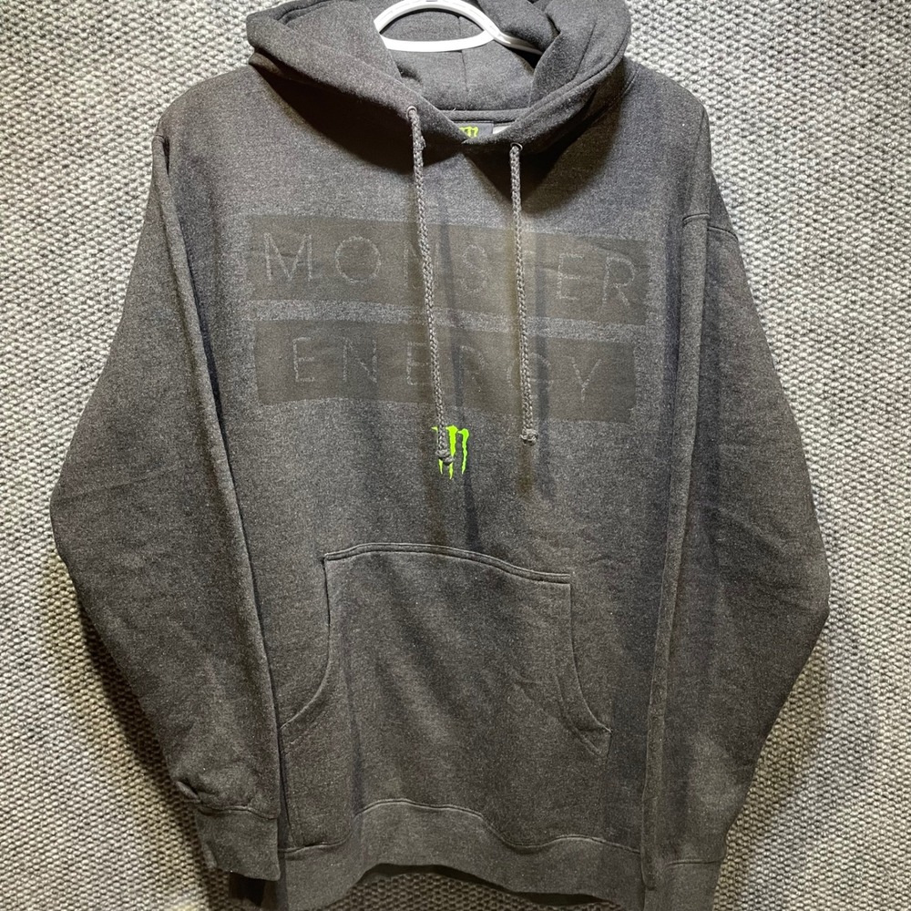Monster Energy Mens Charcoal Gray Graphic Pullover Hoodie Sweatshirt Medium